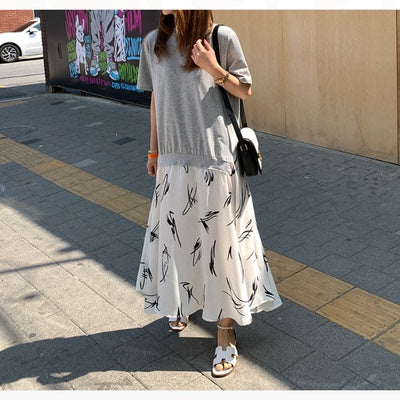 Plus Size Korean Art Layer T Shirt Midi Dress