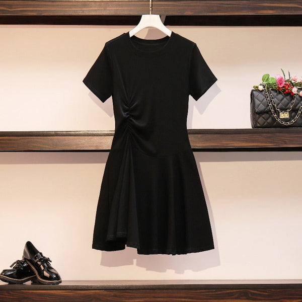 Plus Size Korean Black Frill Short Sleeve Dress