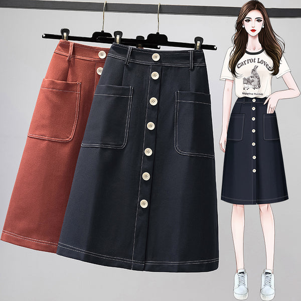 Plus Size Korean Buttons Skirt
