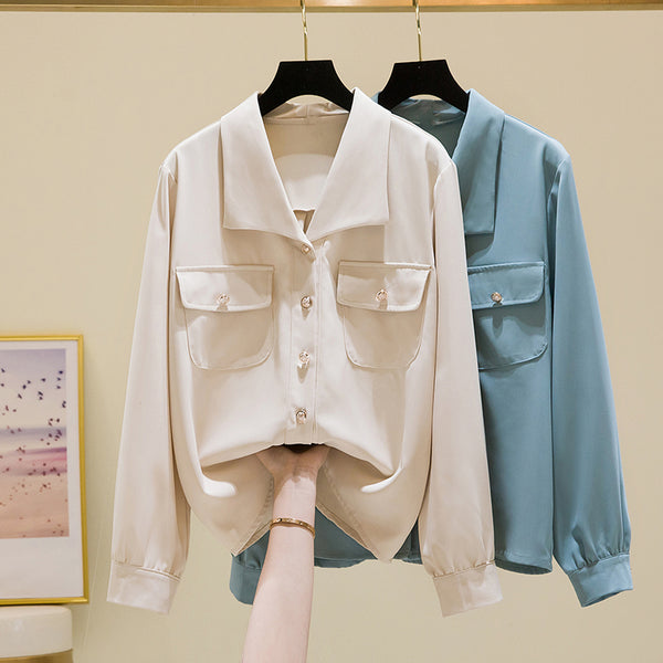 Plus Size Korean Chiffon Buttons Long Sleeve Shirt Blouse