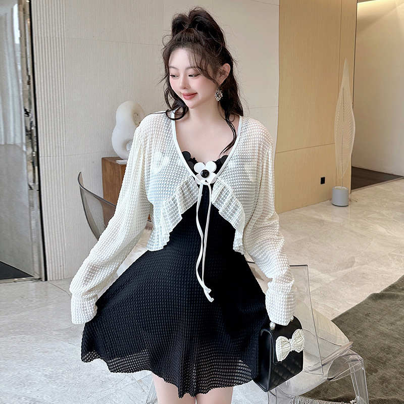 Plus Size Korean Floral Dress Swimsuit With Cardigan Pluspreorder