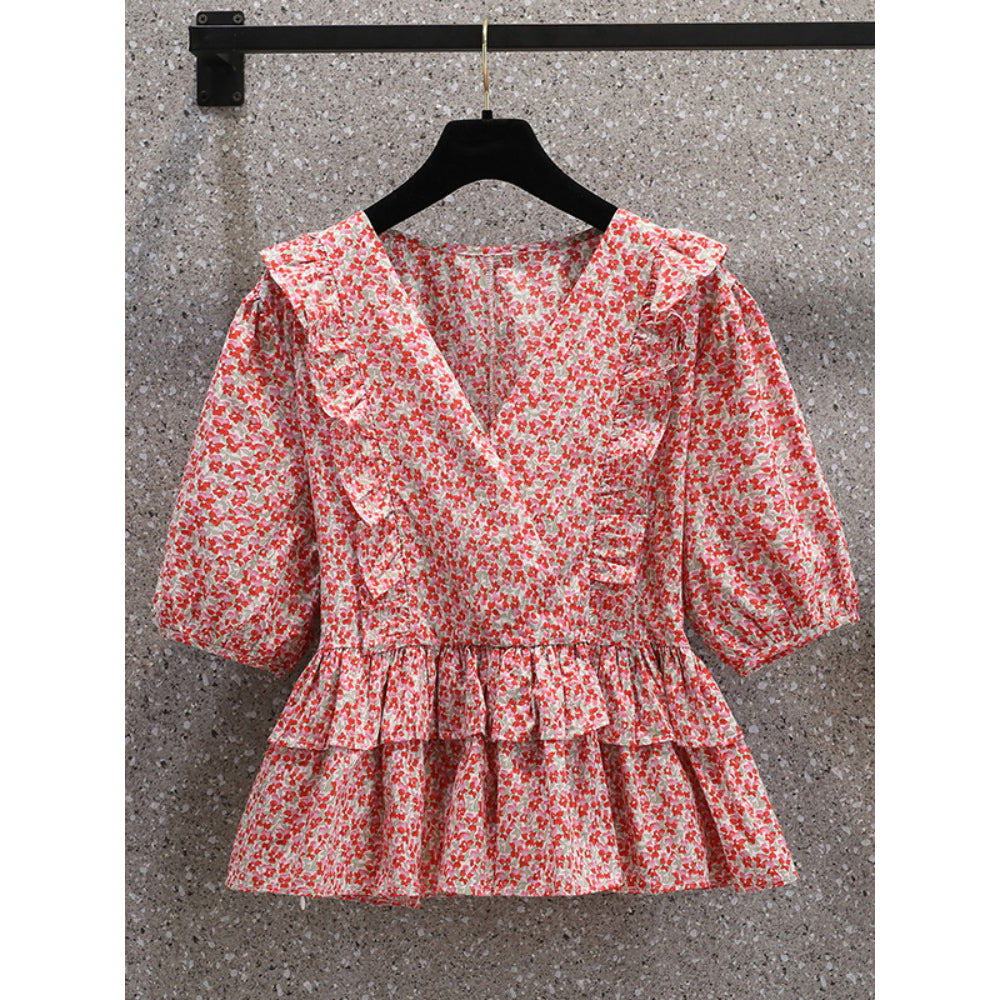 Plus Size Korean Frills Wrap Blouse