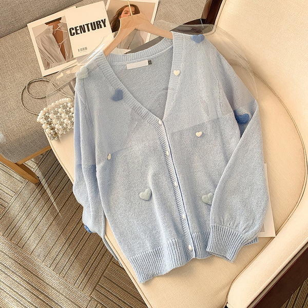 Plus Size Korean Hearts Pastel Blue Cardigan