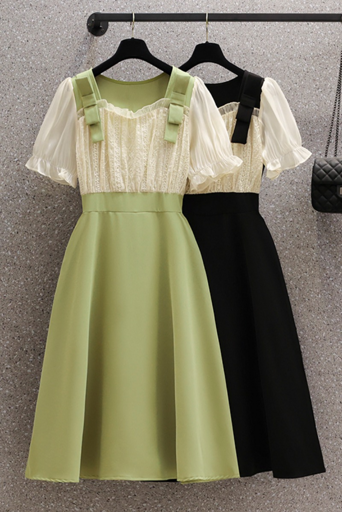 knee length dresses for ladies Plus Size Korean Lace Layer Dress – Pluspreorder