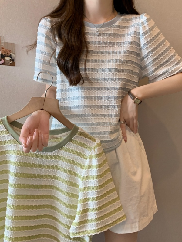 Plus Size Korean Pastel Stripes Blouse