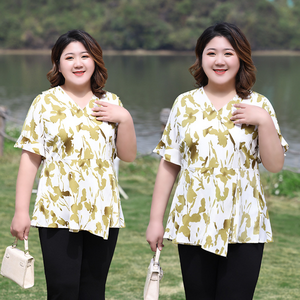 Plus Size Korean Pattern Wrap Peplum Blouse (Extra Big Size)