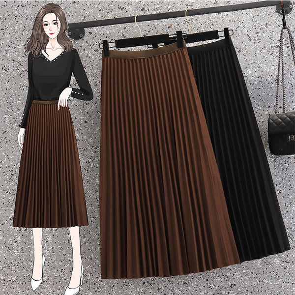 Plus Size Korean Pleat Midi Skirt