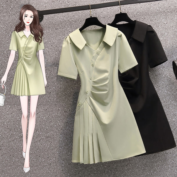 Plus Size Korean Pleat Shirt Dress
