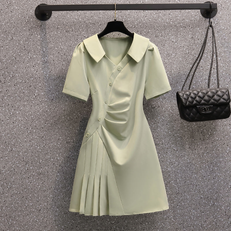 Plus Size Korean Pleat Shirt Dress – Pluspreorder