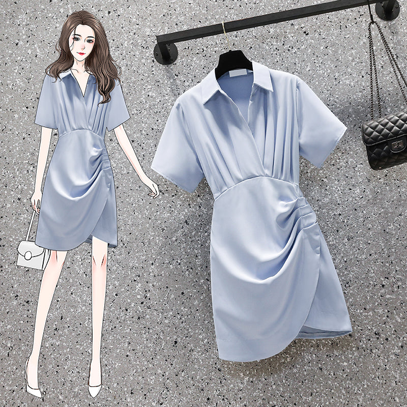 Plus Size Korean Pleat Wrap Shirt Dress