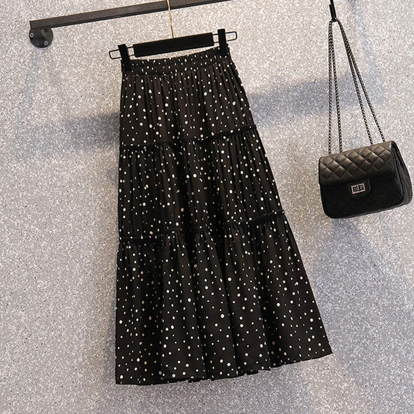Plus Size Korean Polka Dots Tier Midi Skirt