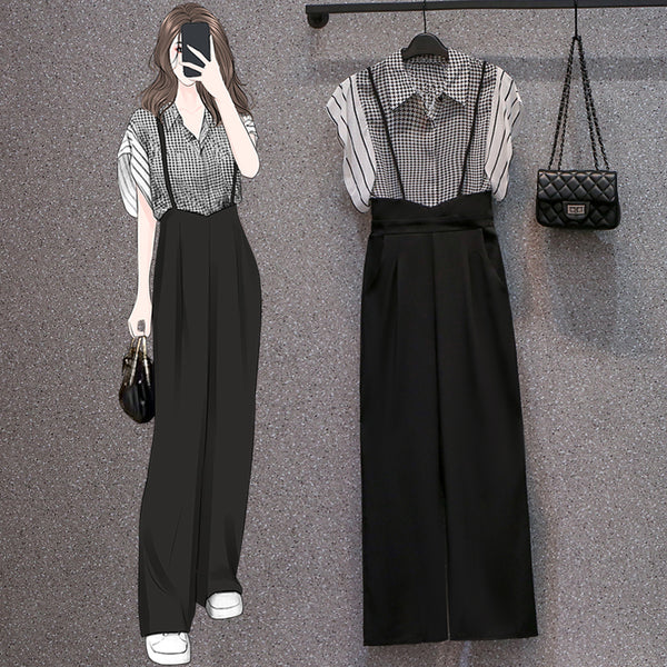 Plus Size Korean Shirt Blouse and Jumpsuit Set