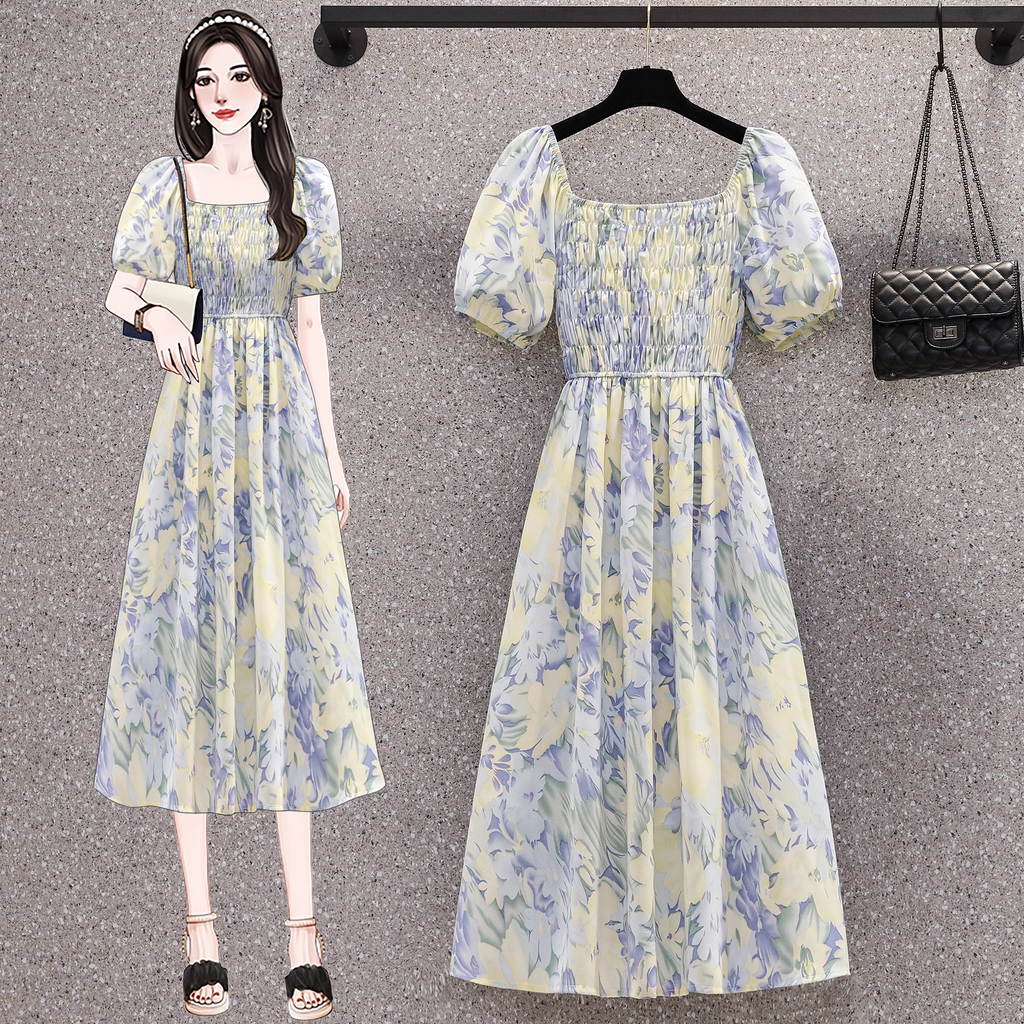 Plus Size Korean Square Neck Floral Dress