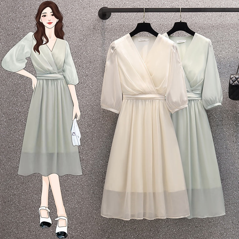 Plus Size Korean Wrap Short Sleeve Dress