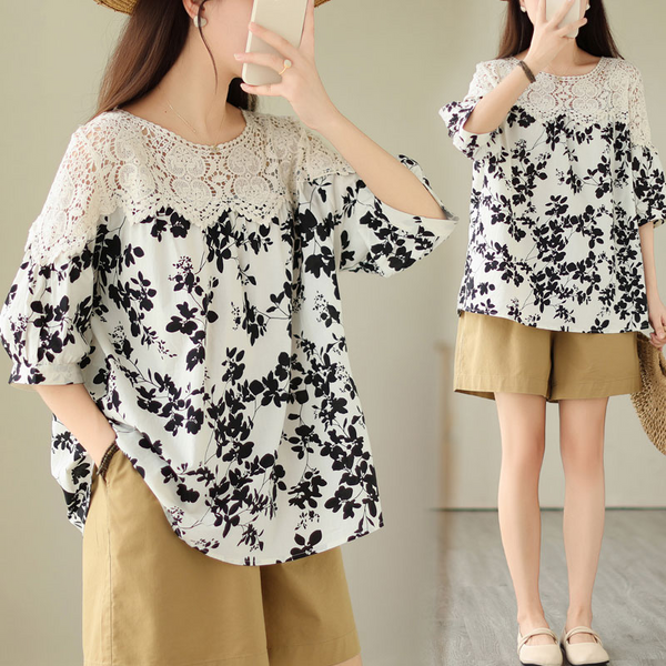 Plus Size Lace Floral A Line Blouse