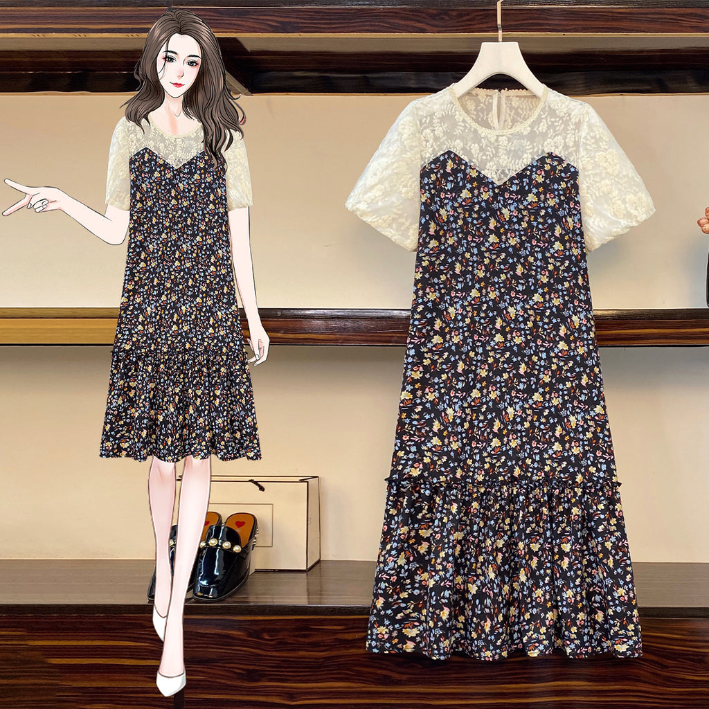 Plus Size Lace Layer Korean Dress
