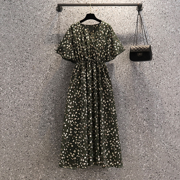 Plus Size Leopard Print Chiffon Maxi Dress