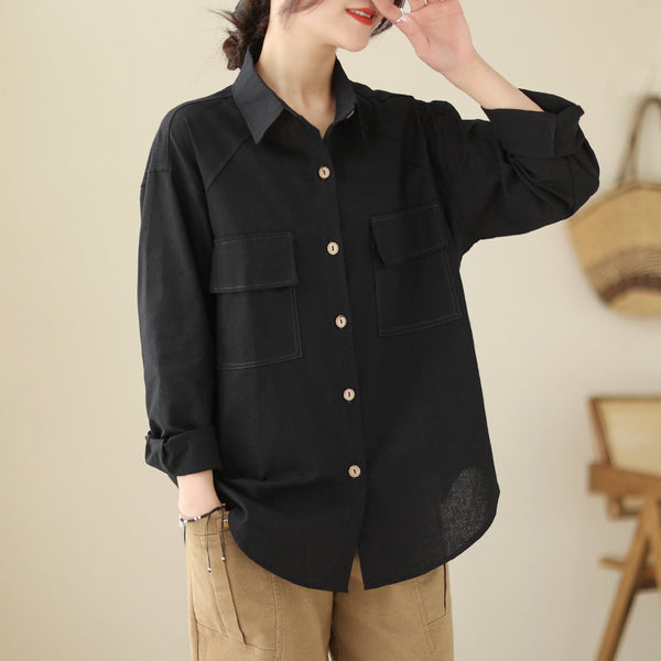 Plus Size Long Sleeve Shirt with Pockets