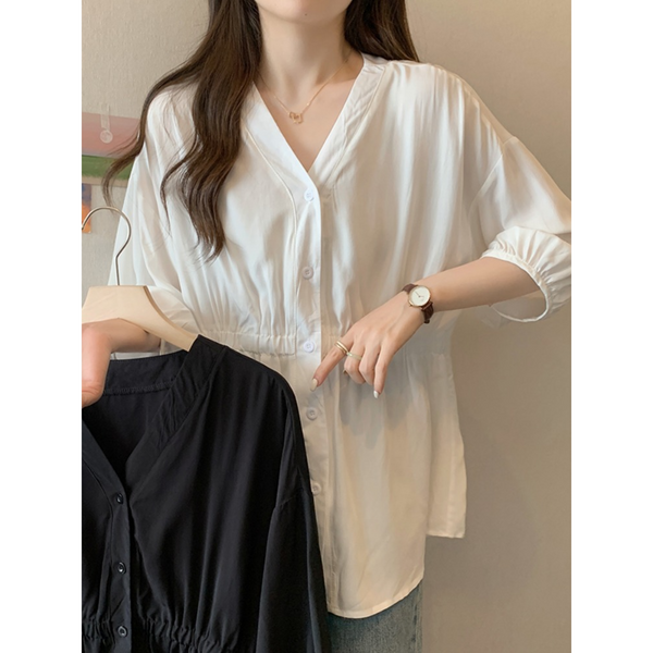 Plus Size Loose V Neck Buttons Top