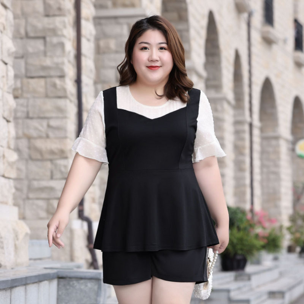 Extra Size Plus Size Mock 2 Piece Babydoll Blouse (Extra Big Size) β Pluspreorder