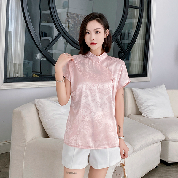 Plus Size Mock Silk Cheongsam Blouse