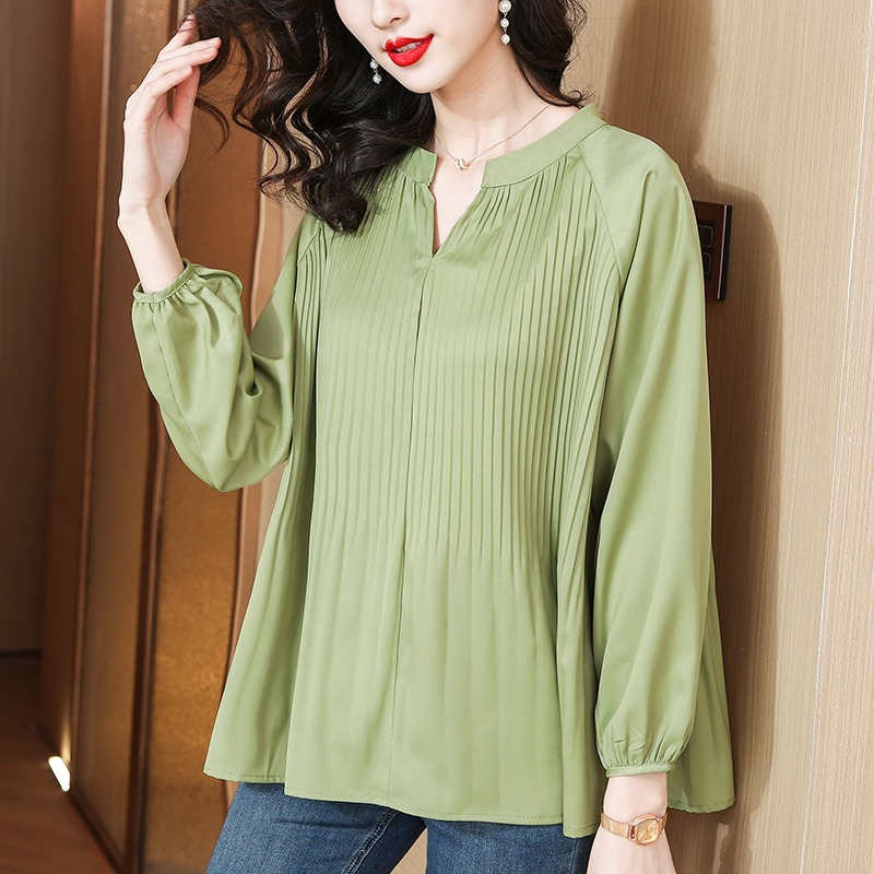 Plus Size Modern Pleats Long Sleeve Blouse