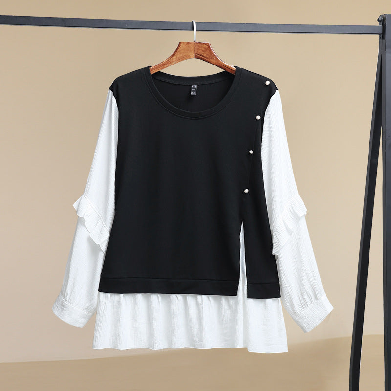 Plus Size Monochrome Layer Long Sleeve Top (EXTRA BIG SIZE)