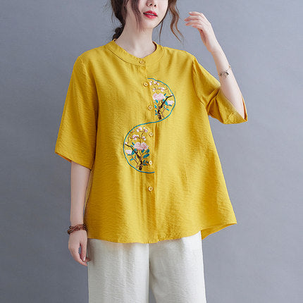 Plus Size Oriental Buttons Cheongsam Shirt Blouse