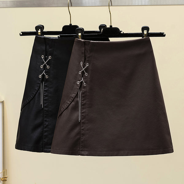 Plus Size PU Leather Chain Mini Skirt