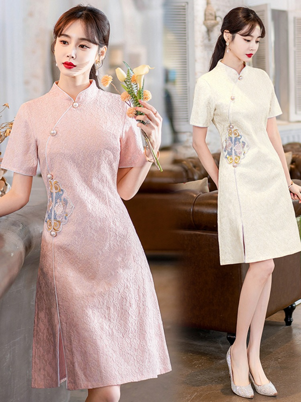 Plus Size Pastel Oriental A Line Cheongsam Dress