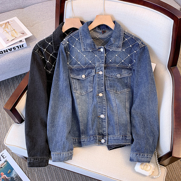 Plus Size Pearl Hex Denim Jacket Pluspreorder