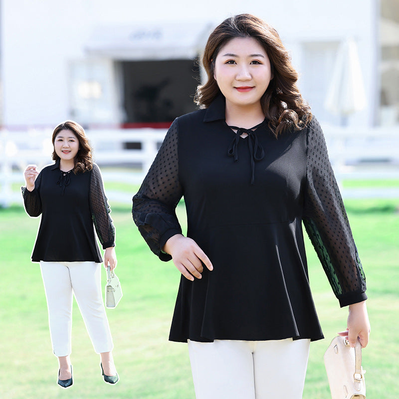 Plus Size Pindots Long Sleeve Blouse (EXTRA BIG SIZE)
