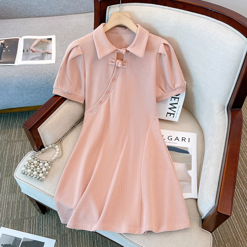 Plus Size Pink Cheongsam Polo Dress