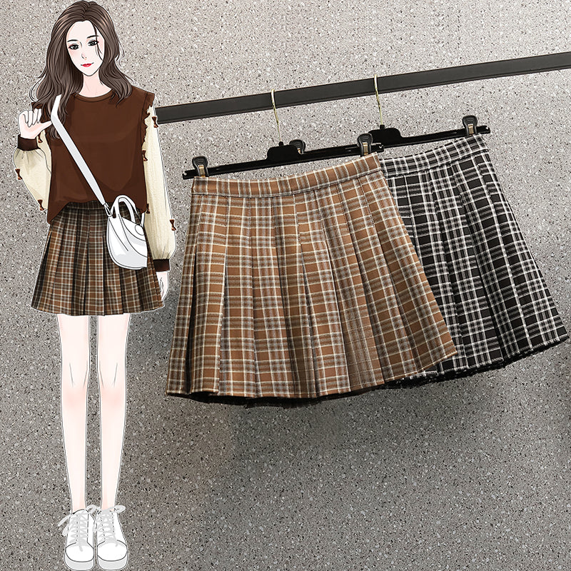 Plus Size Plaid Pleat Mini Skirt