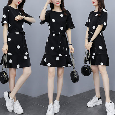 Plus Size Polka Dots Mermaid Short Sleeve Dress