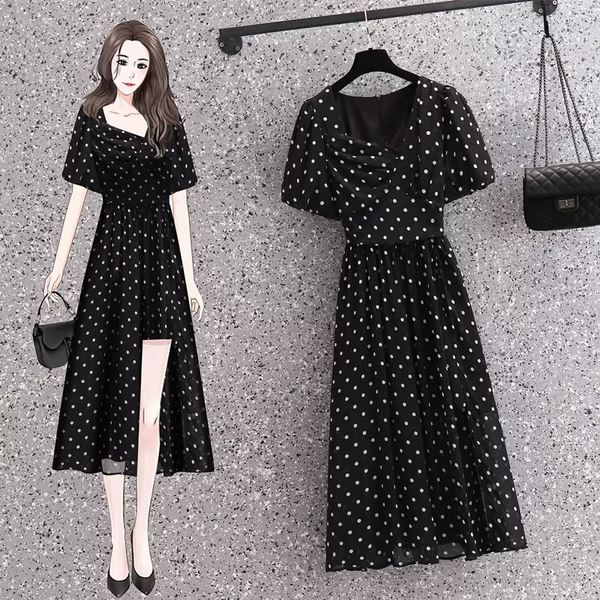 Plus Size Polka Dots Peek-a-boo Midi Dress