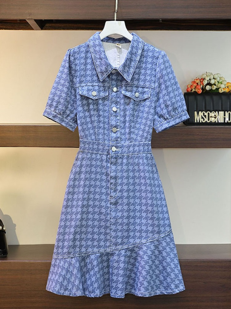 Plus Size Print Denim Shirt Dress