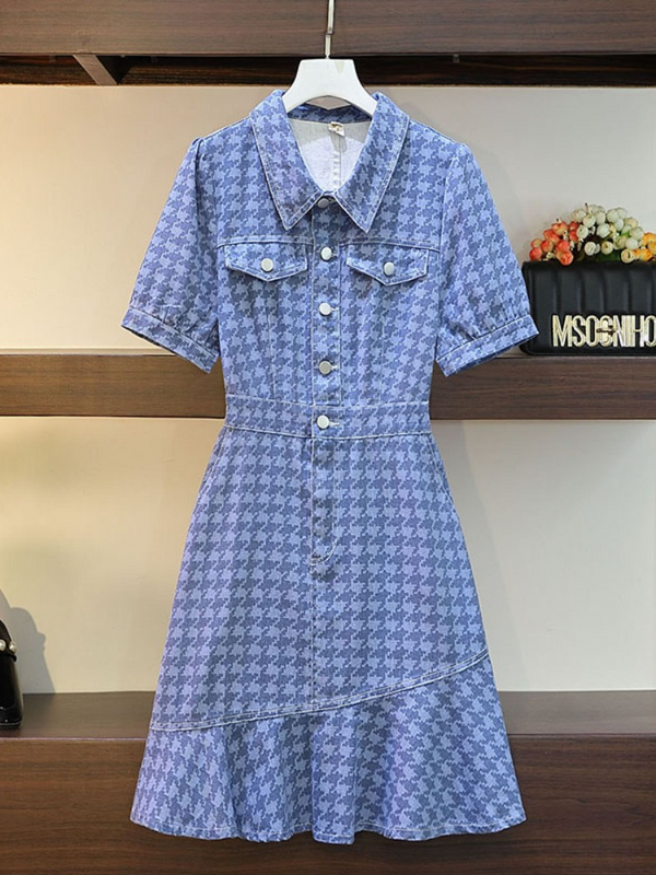 Plus Size Print Denim Shirt Dress