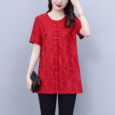 Plus Size Red Cheongsam Pleat Top