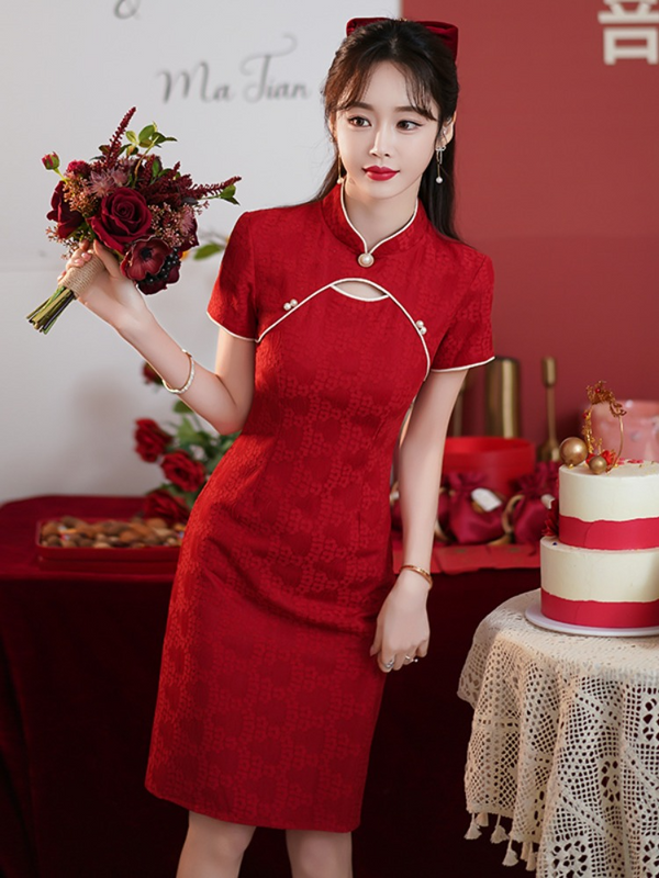 Plus Size Red Pearl Modern Cheongsam Dress