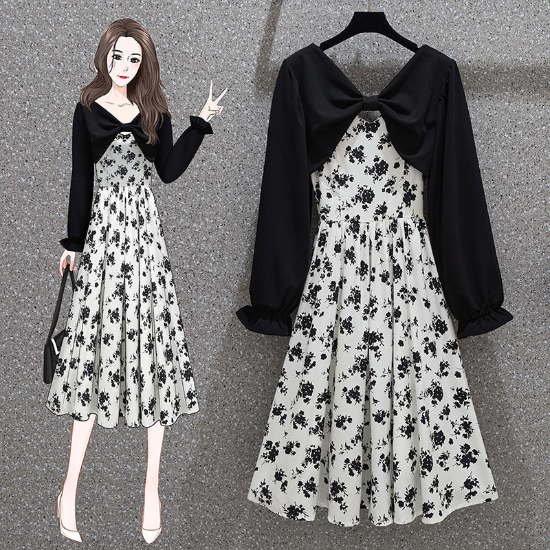 Plus Size Romantic Cape Jacket and Floral Cami Dress Set