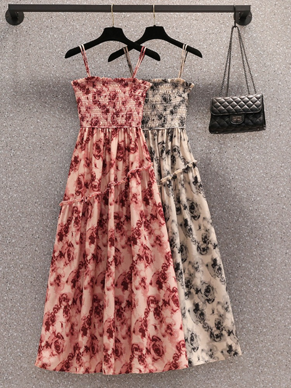 Plus Size Rose Print Midi Dress