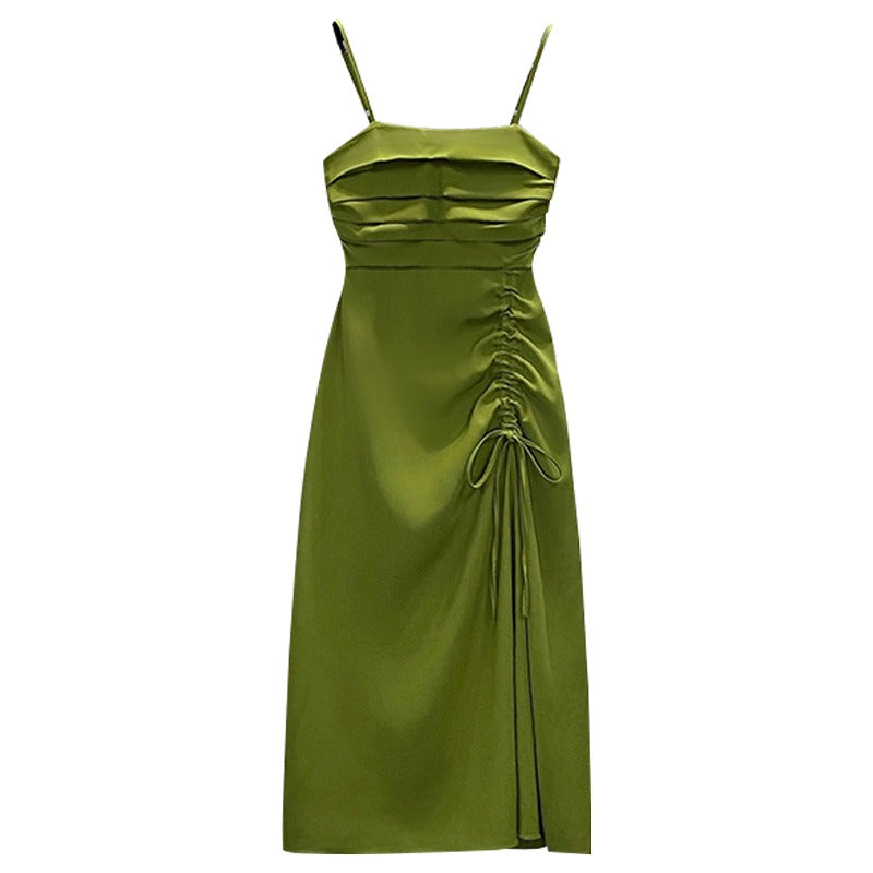 Plus Size Scrunch Square Neck Green Cami Midi Dress – Pluspreorder
