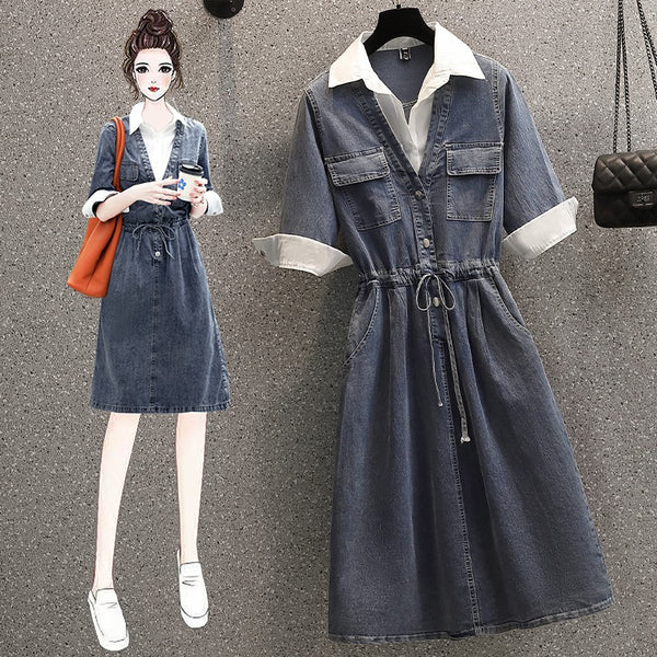 Plus Size Shirt Layer Denim Dress