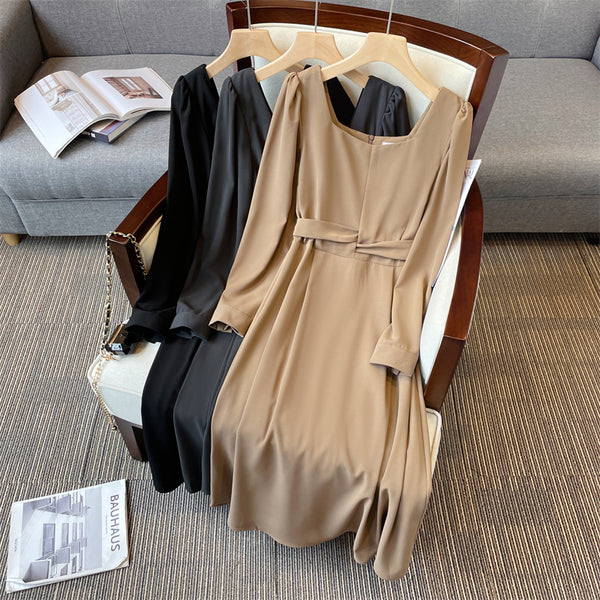 Plus Size Square Neck Korean Long Sleeve Dress