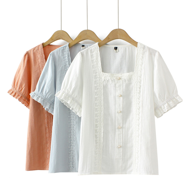 Plus Size Square Neck Lace Blouse