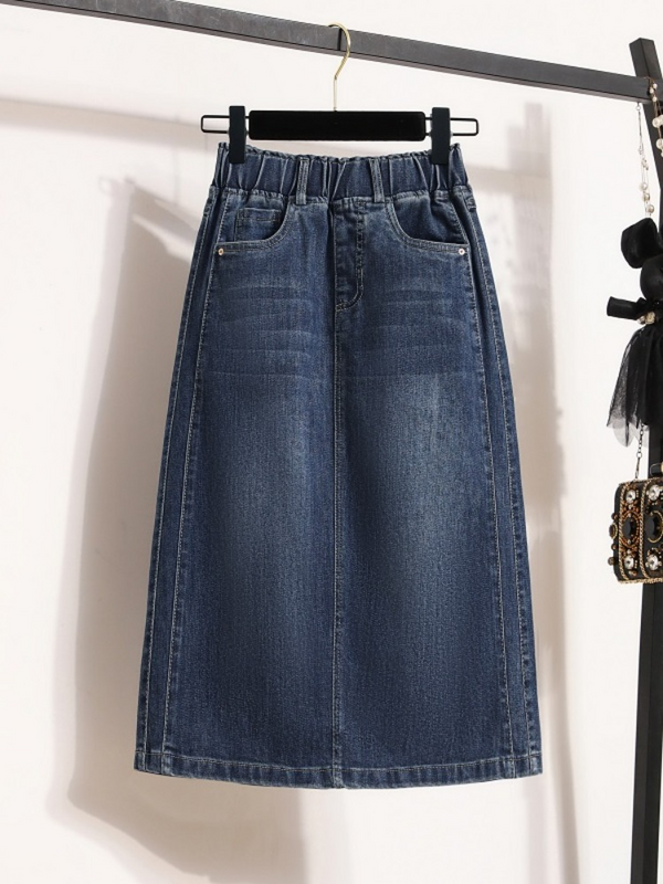 Plus Size Stretchband Denim Midi Skirt