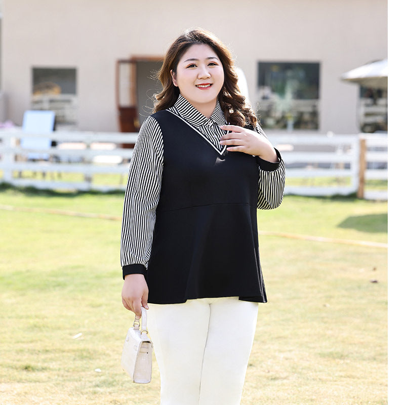 Plus Size Stripes Work Long Sleeve Shirt Blouse (EXTRA BIG SIZE ...