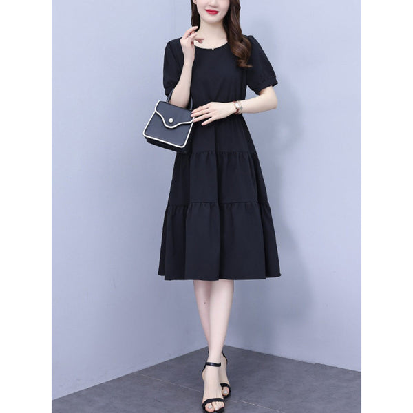 Plus Size Tier Black Short Sleeve Dress