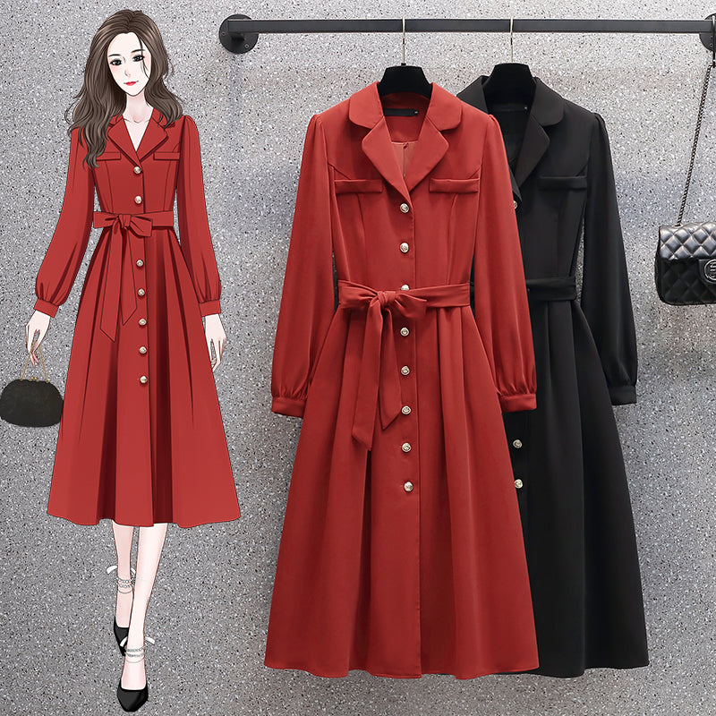 Plus Size Trench Long Sleeve Shirt Dress